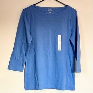 croft & barrow Women's 3/4 Sleeve Blue Tee - Small